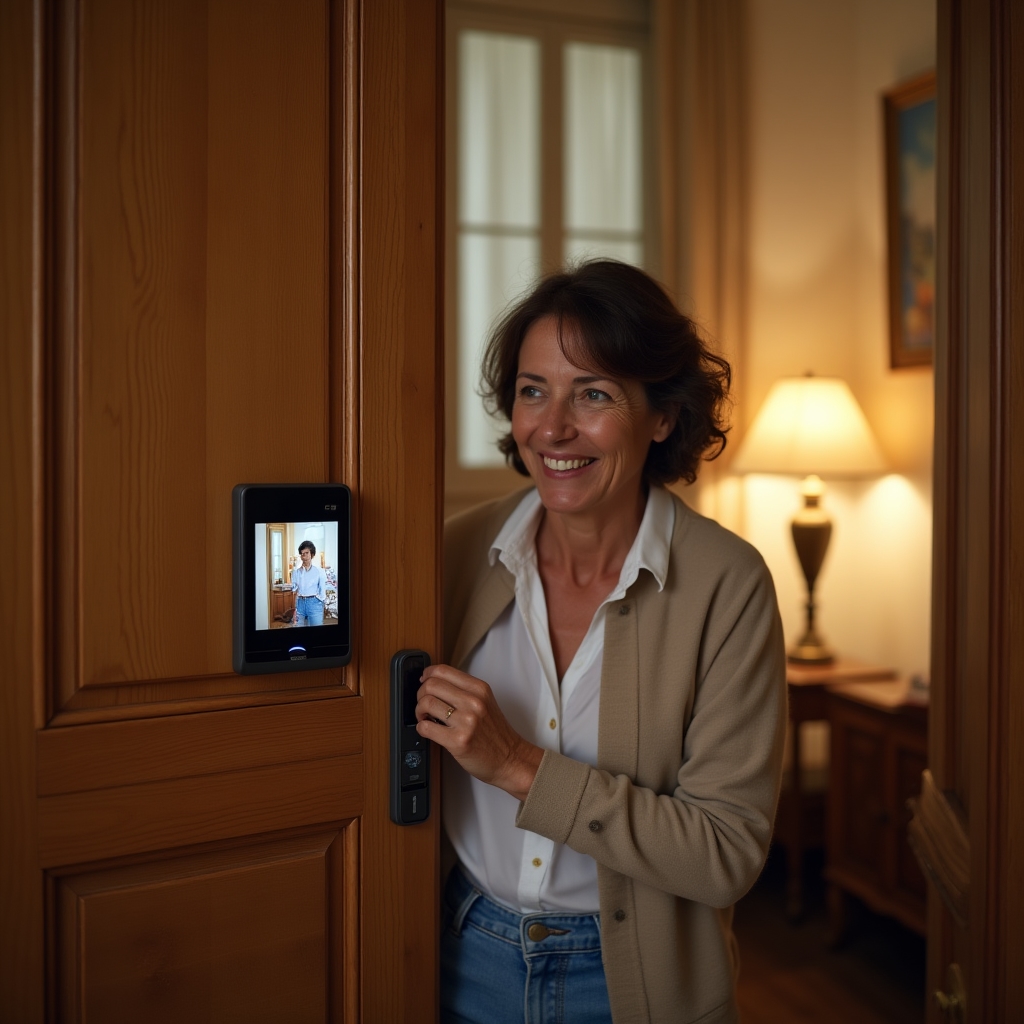 Spioncino grandangolare installato su porta di legno di appartamento